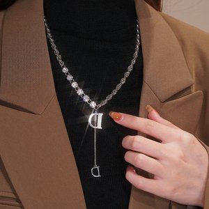 Lady set diamond zircon letter D lock hip hop patchwork necklace